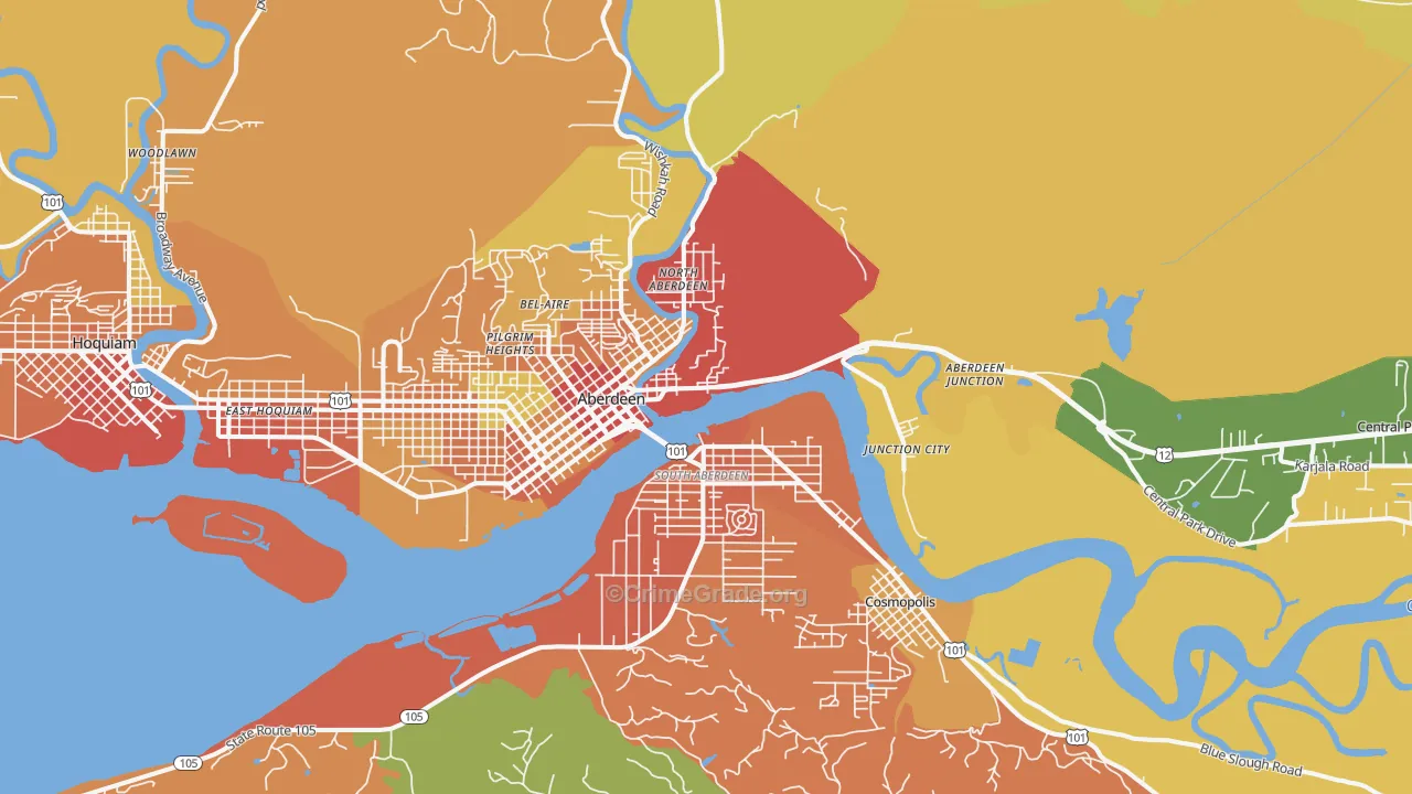 Aberdeen, WA Map of Theft Rates