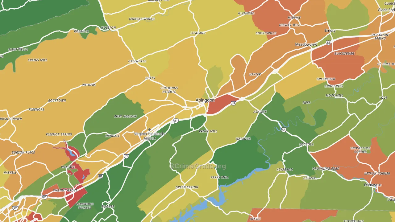 Abingdon, VA Map of Theft Rates