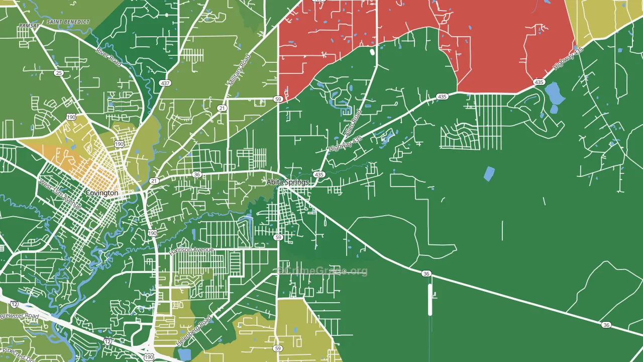 Abita Springs, LA Map of Theft Rates