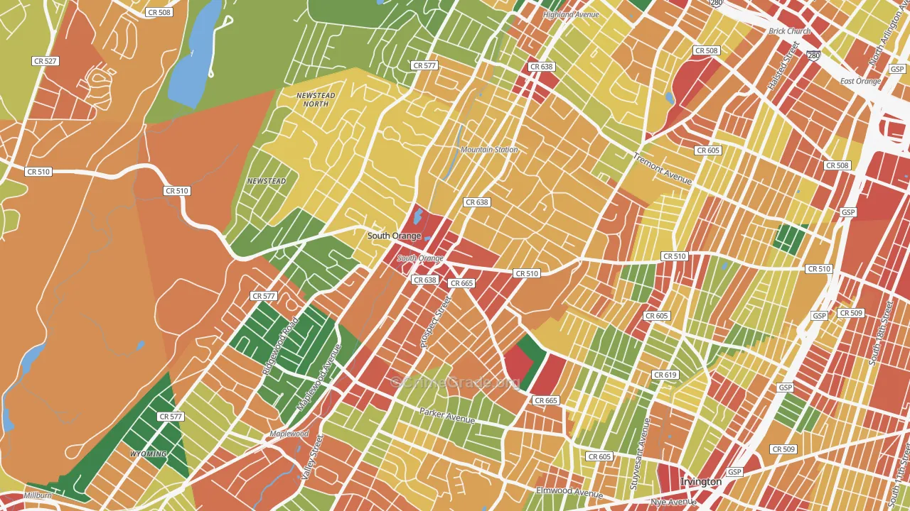 Academy Heights, Orange, NJ Map of Theft Rates