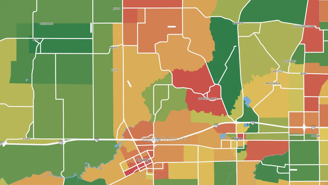 Acadia Parish, LA Map of Theft Rates
