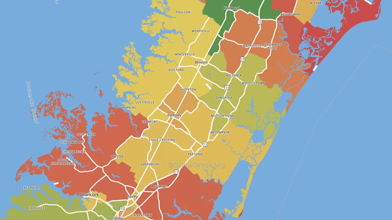 Accomack County, VA Map of Theft Rates