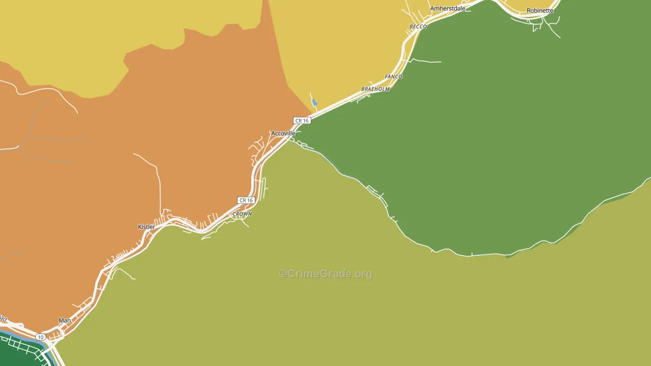 Accoville, WV Map of Theft Rates