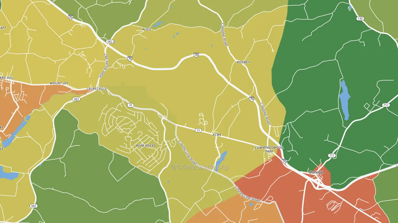 Acme, PA Map of Theft Rates
