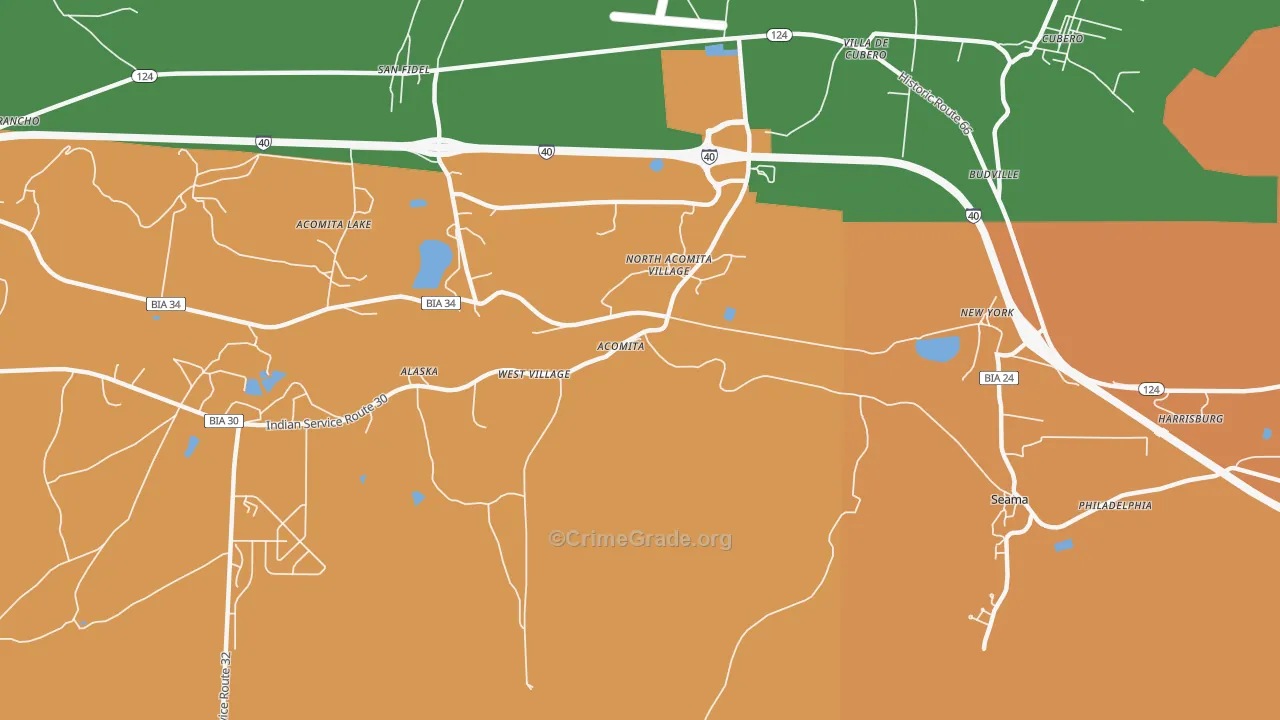 Acoma Pueblo, NM Map of Theft Rates
