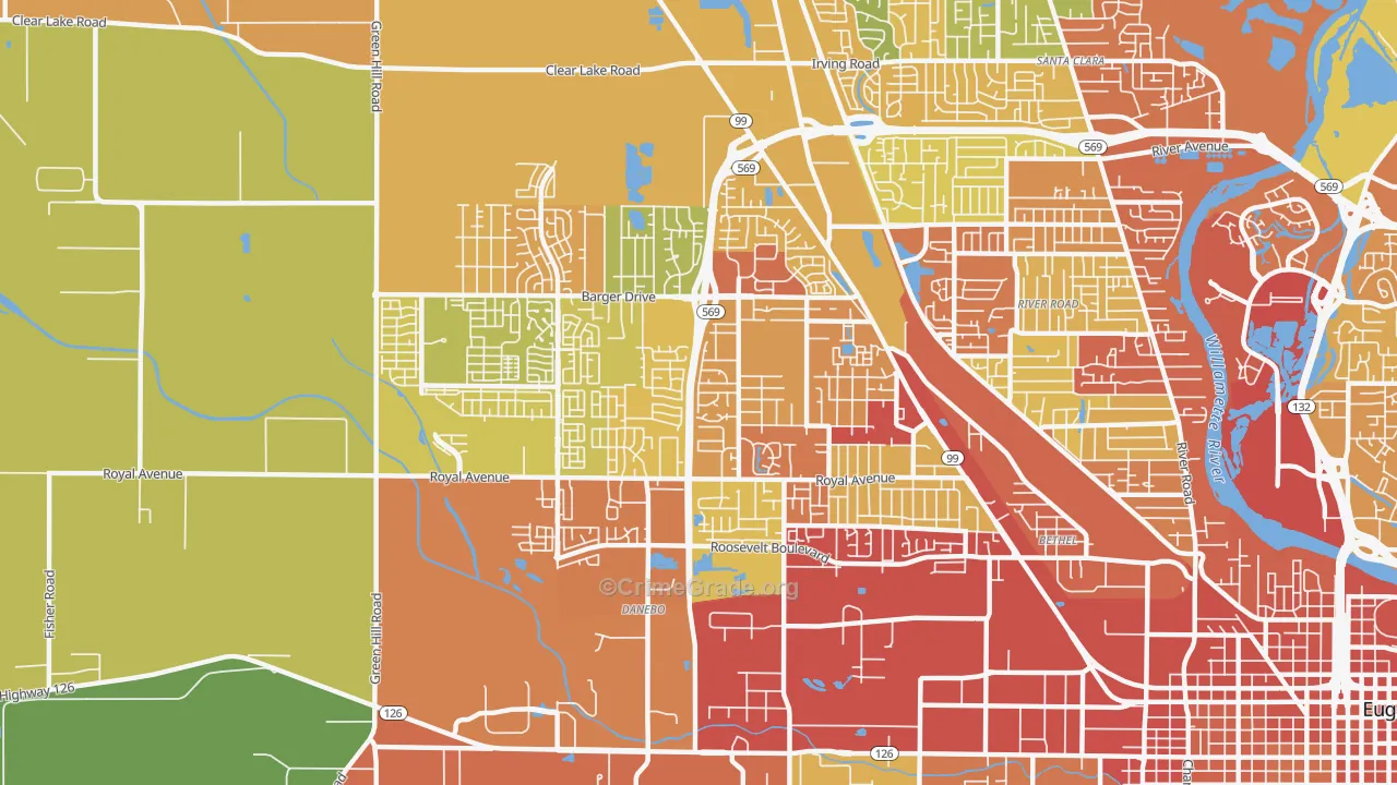 Active Bethel, Eugene, OR Map of Theft Rates