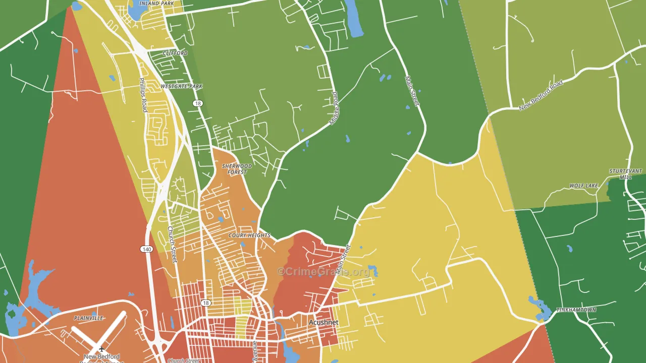 Acushnet, MA Map of Theft Rates