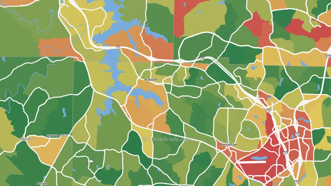 Acworth, GA Map of Theft Rates