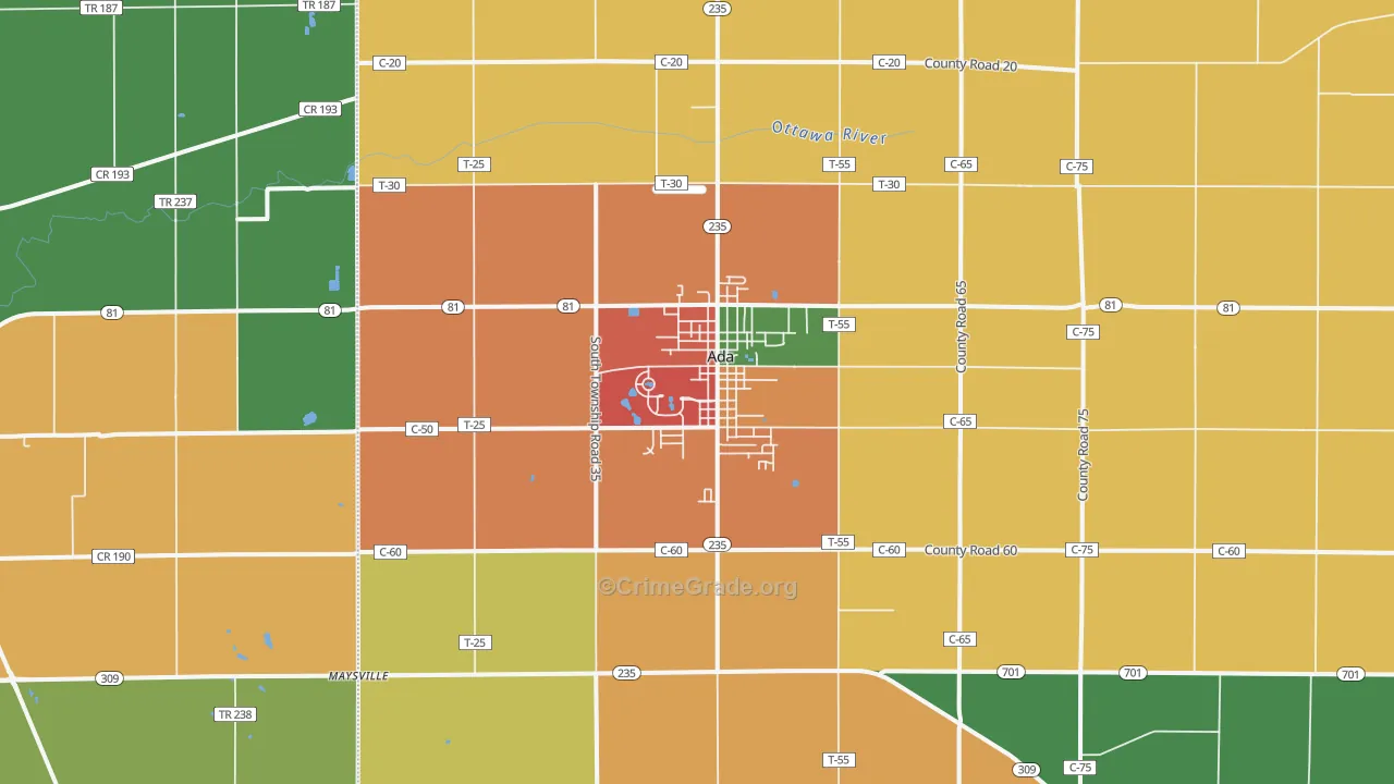 Ada, OH Map of Theft Rates