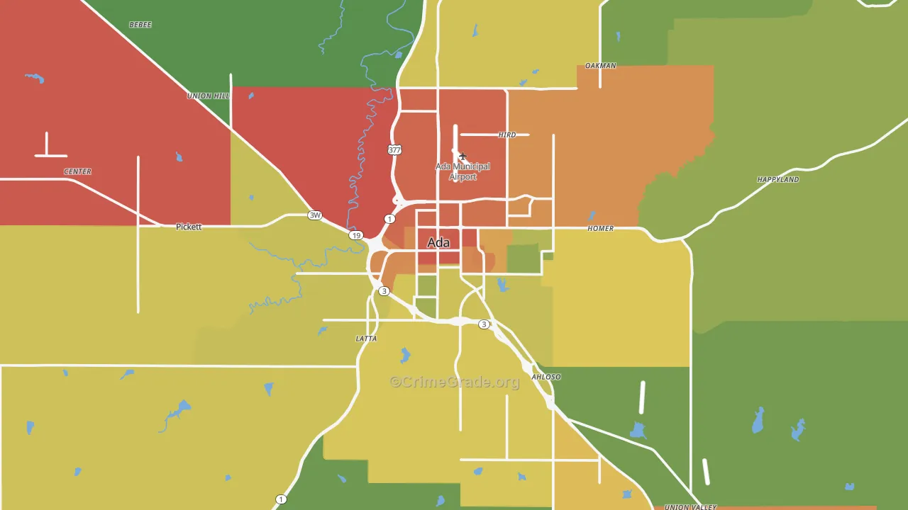 Ada, OK Map of Theft Rates