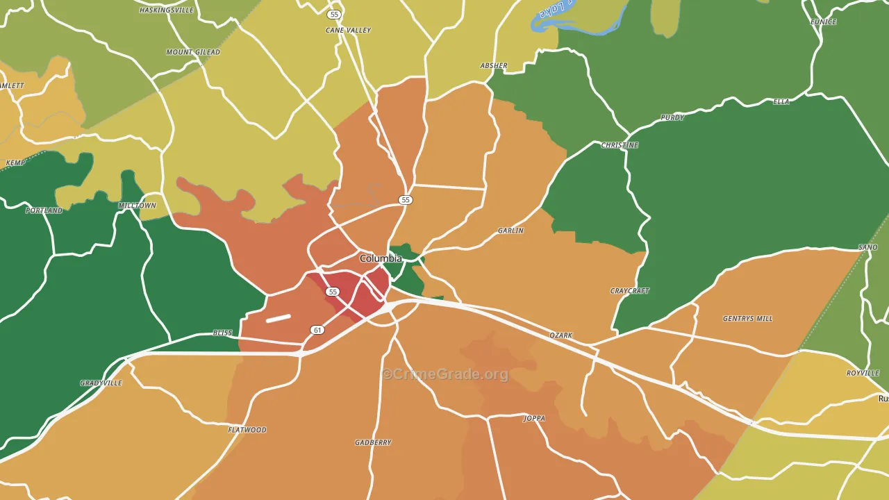 Adair County, KY Map of Theft Rates
