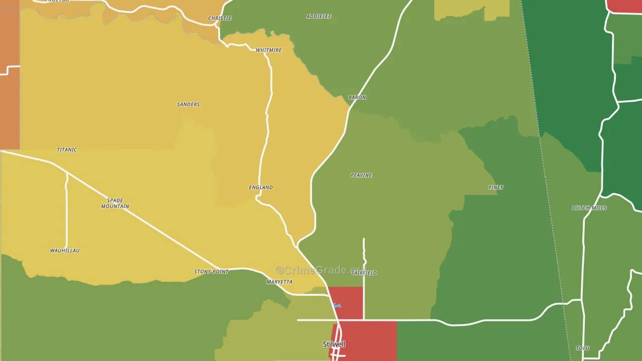 Adair County, OK Map of Theft Rates