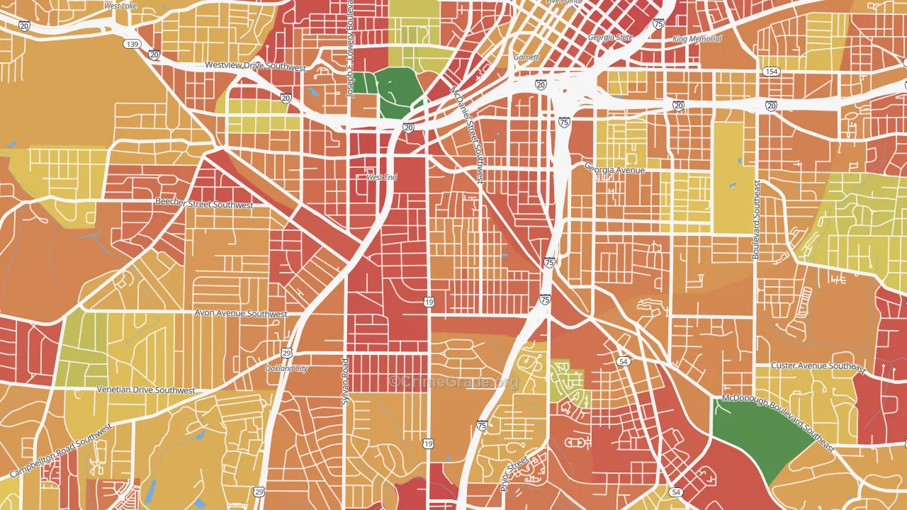 Adair Park, Atlanta, GA Map of Theft Rates