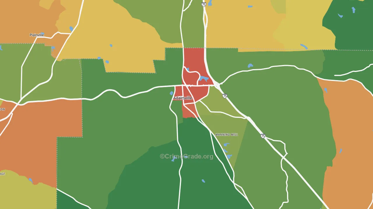 Adairsville, GA Map of Theft Rates
