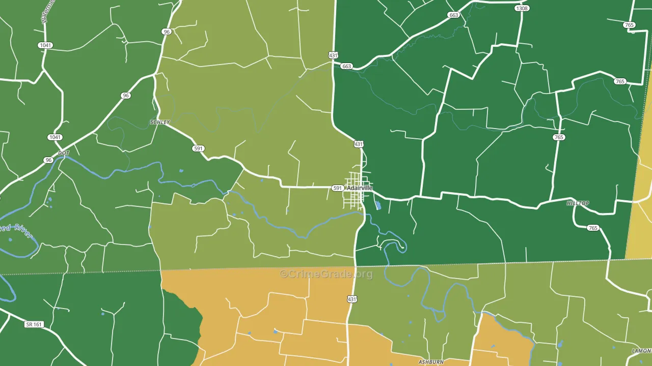 Adairville, KY Map of Theft Rates