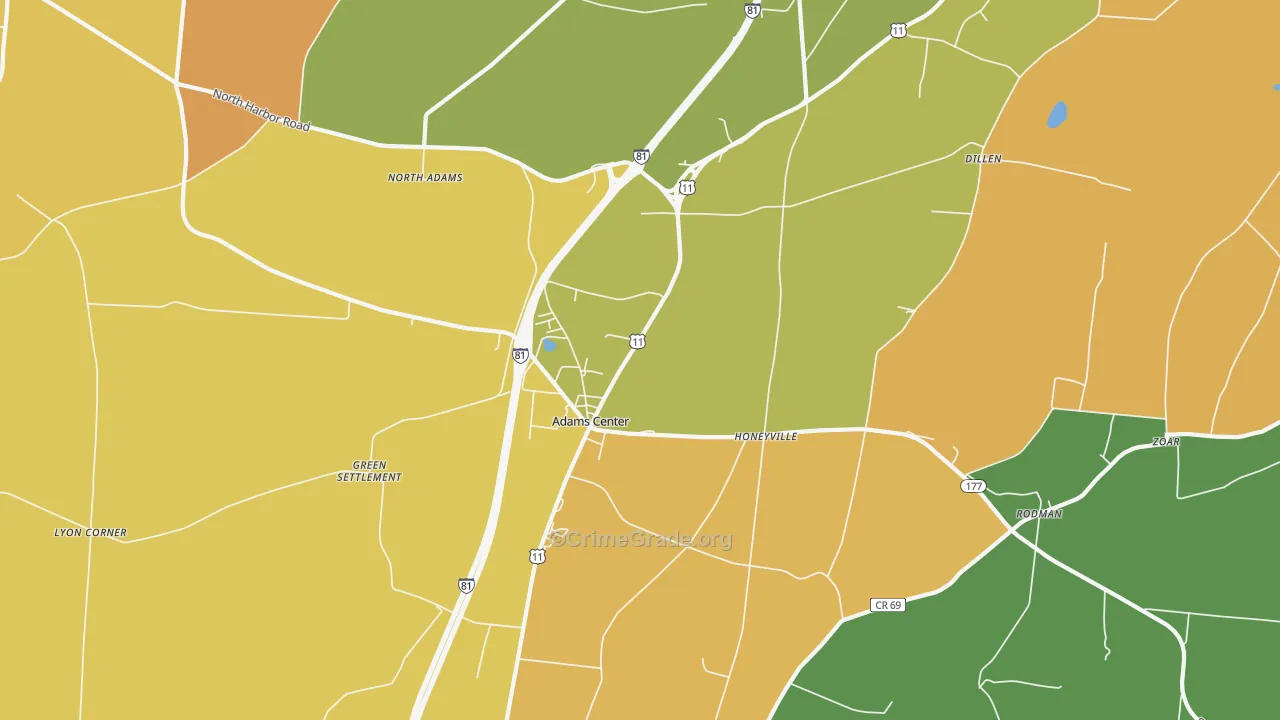 Adams Center, NY Map of Theft Rates