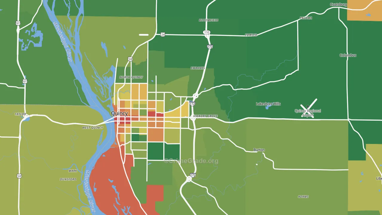 Adams County, IL Map of Theft Rates
