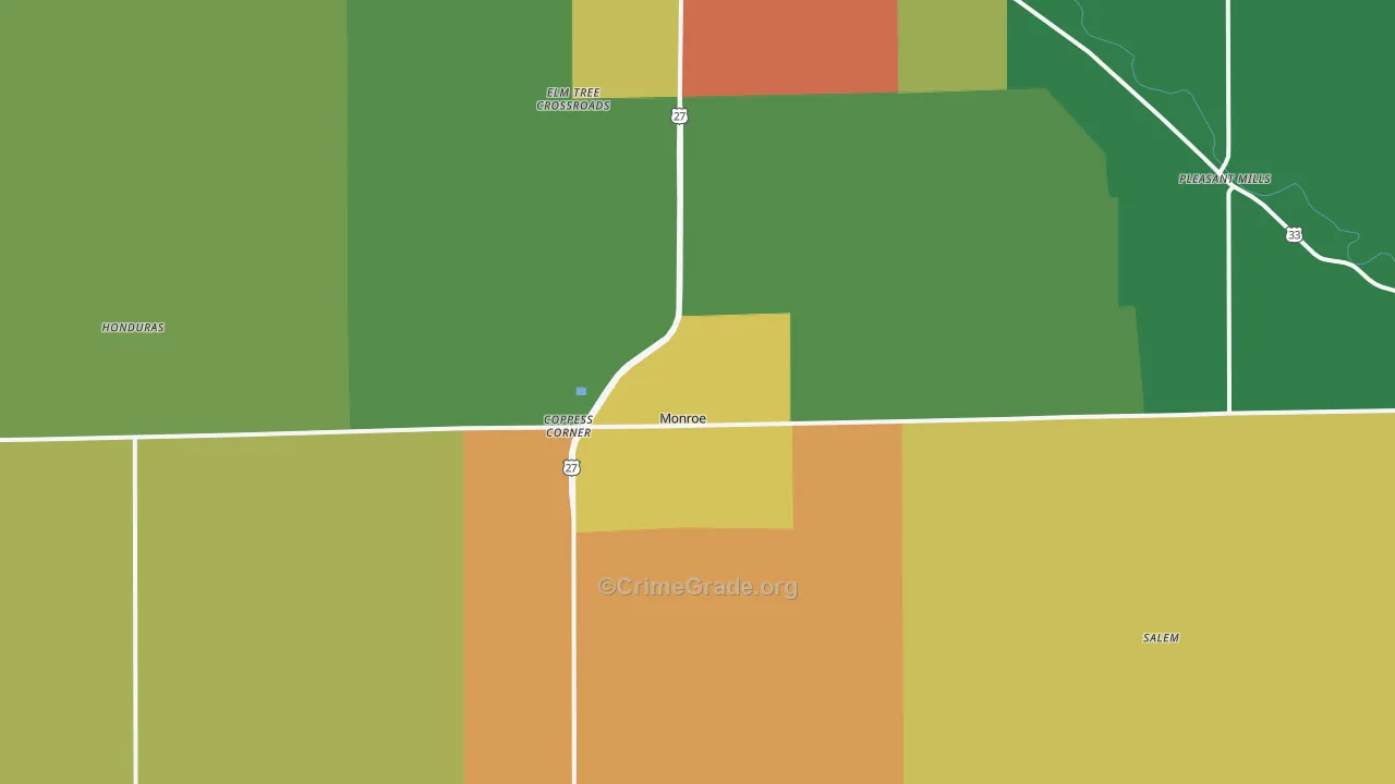 Adams County, IN Map of Theft Rates