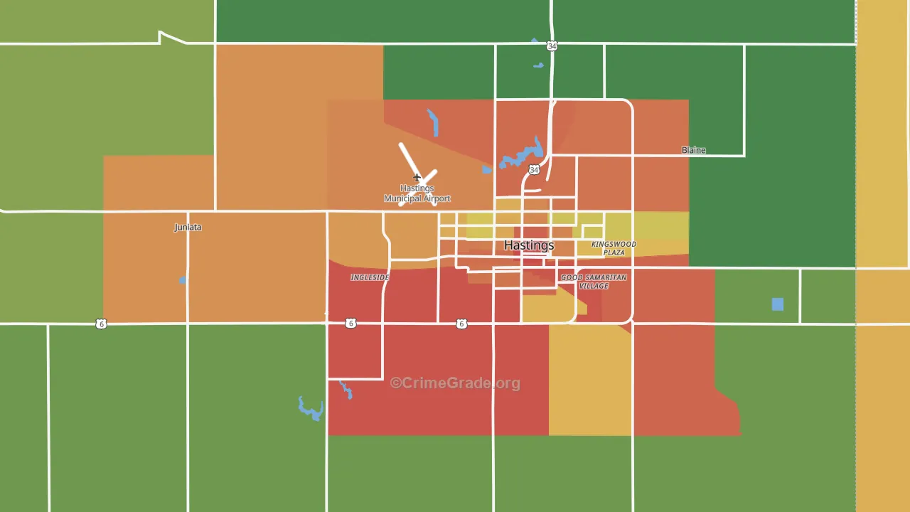 Adams County, NE Map of Theft Rates