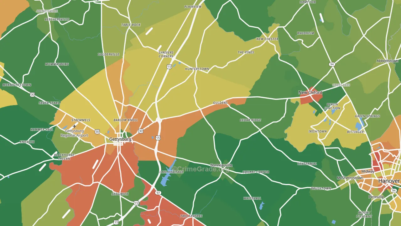 Adams County, PA Map of Theft Rates