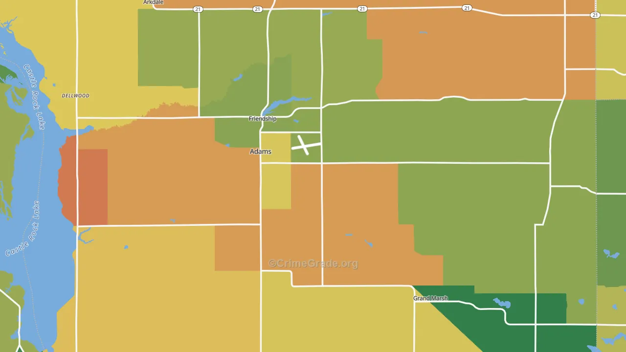 Adams County, WI Map of Theft Rates