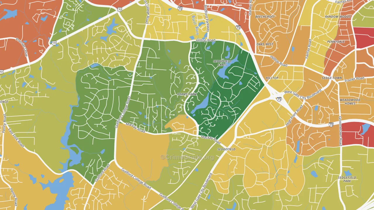 Adams Farm, Greensboro, NC Map of Theft Rates