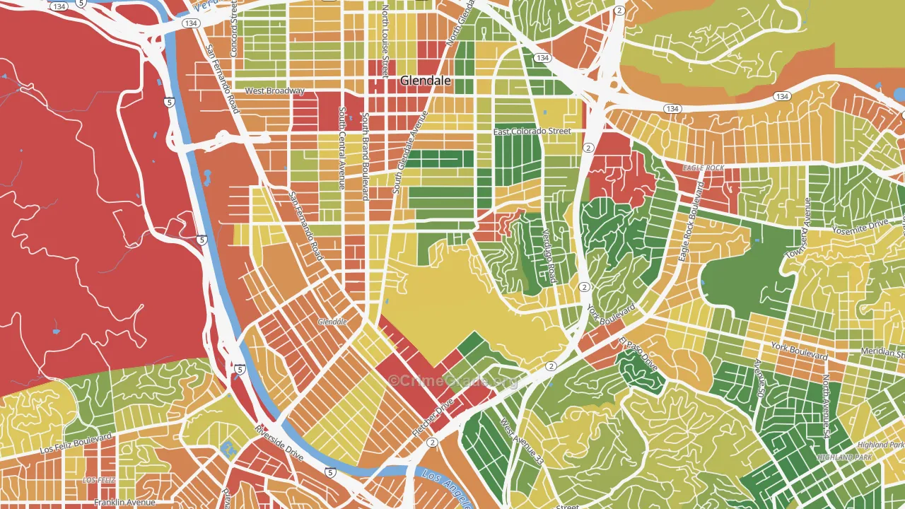 Adams Hill, Glendale, CA Map of Theft Rates