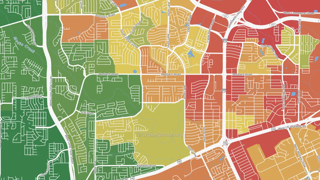 Adams Hill, San Antonio, TX Map of Theft Rates