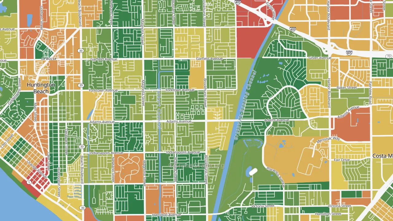 Adams, Huntington Beach, CA Map of Theft Rates