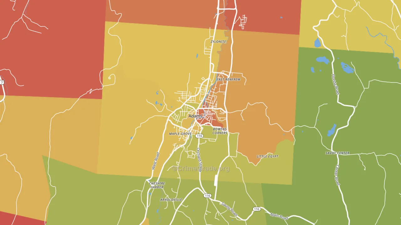 Adams, MA Map of Theft Rates