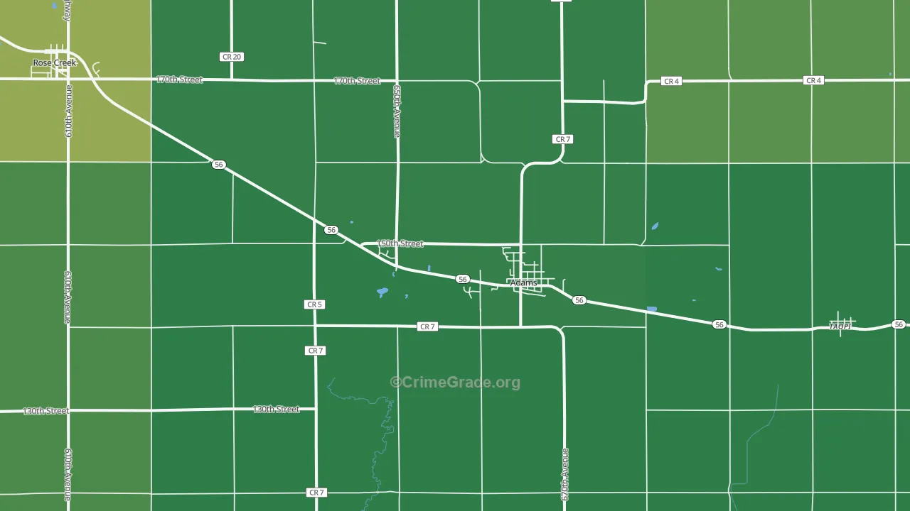 Adams, MN Map of Theft Rates