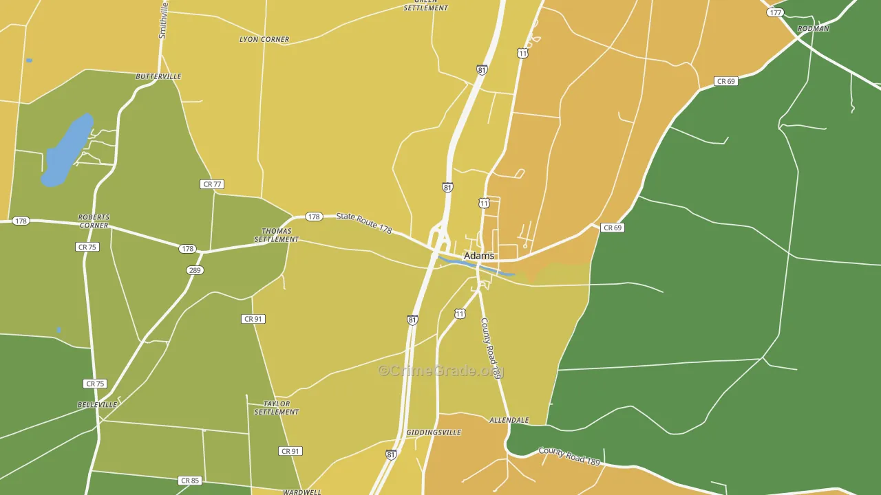 Adams, NY Map of Theft Rates