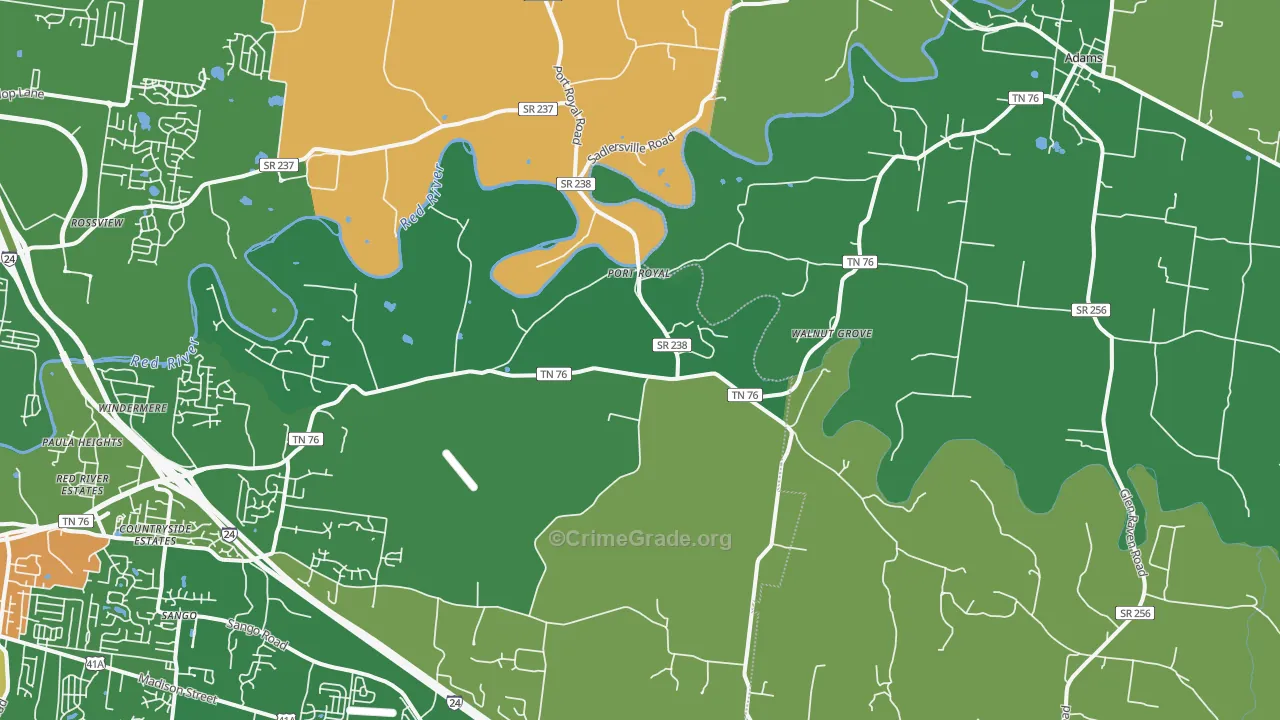 Adams, TN Map of Theft Rates