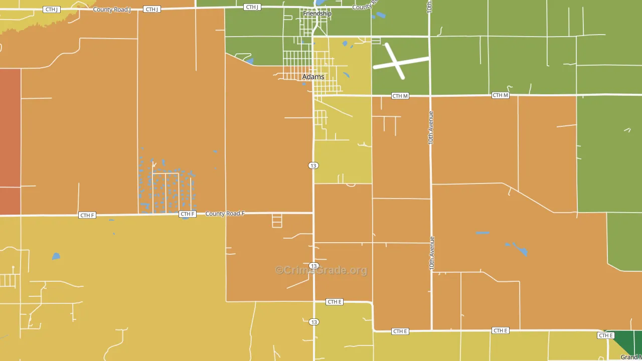 Adams, WI Map of Theft Rates