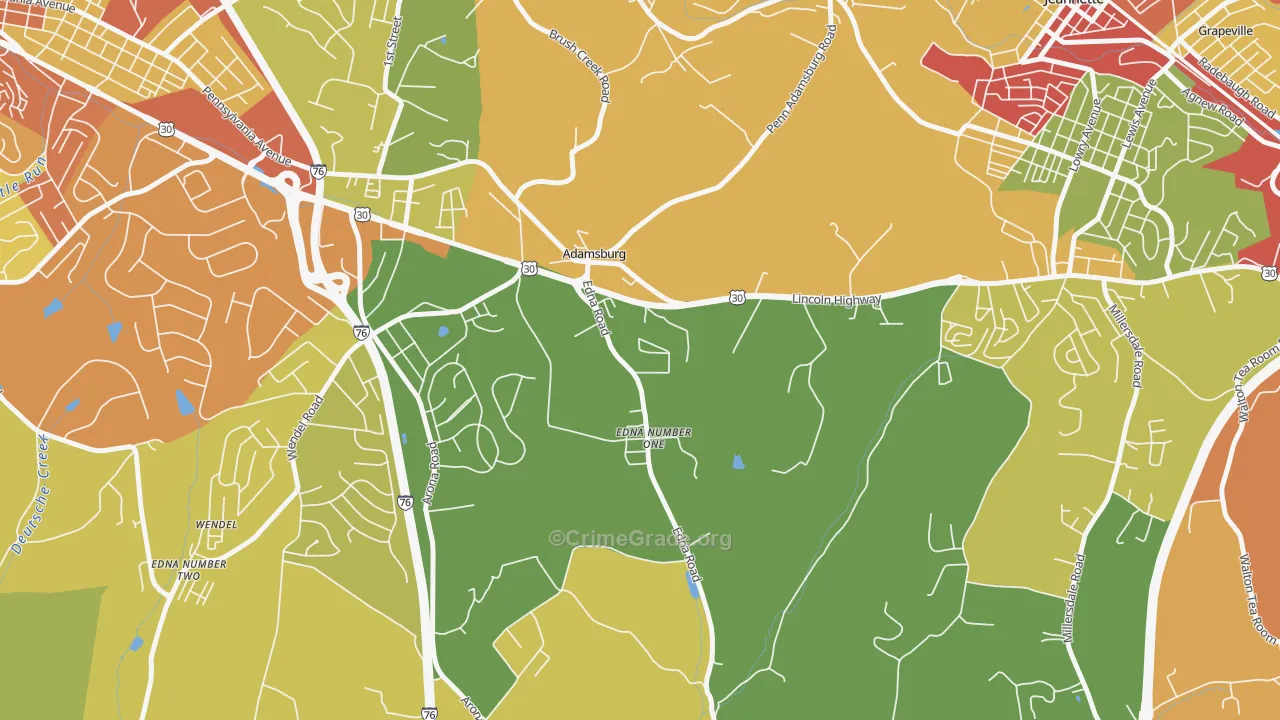 Adamsburg, PA Map of Theft Rates