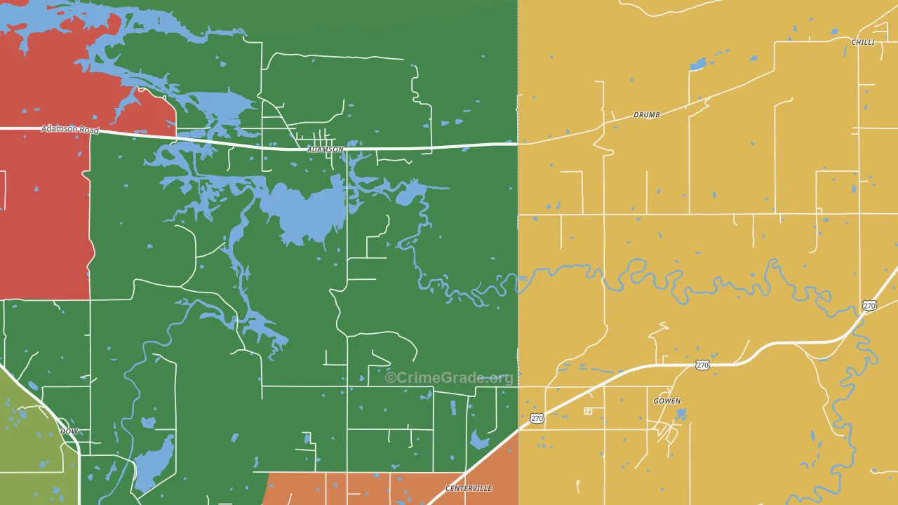 Adamson, OK Map of Theft Rates