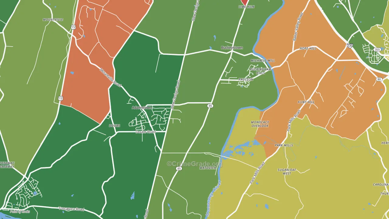 Adamstown, MD Map of Theft Rates
