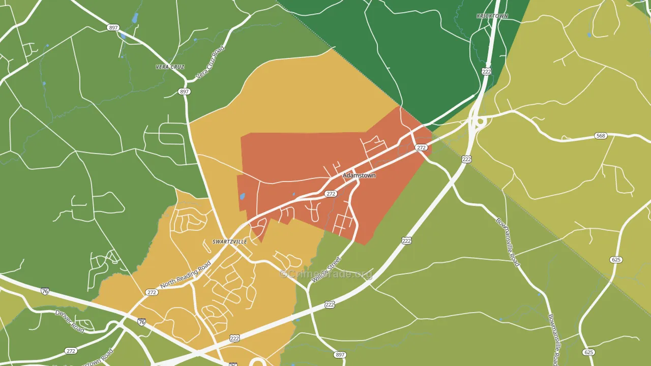 Adamstown, PA Map of Theft Rates