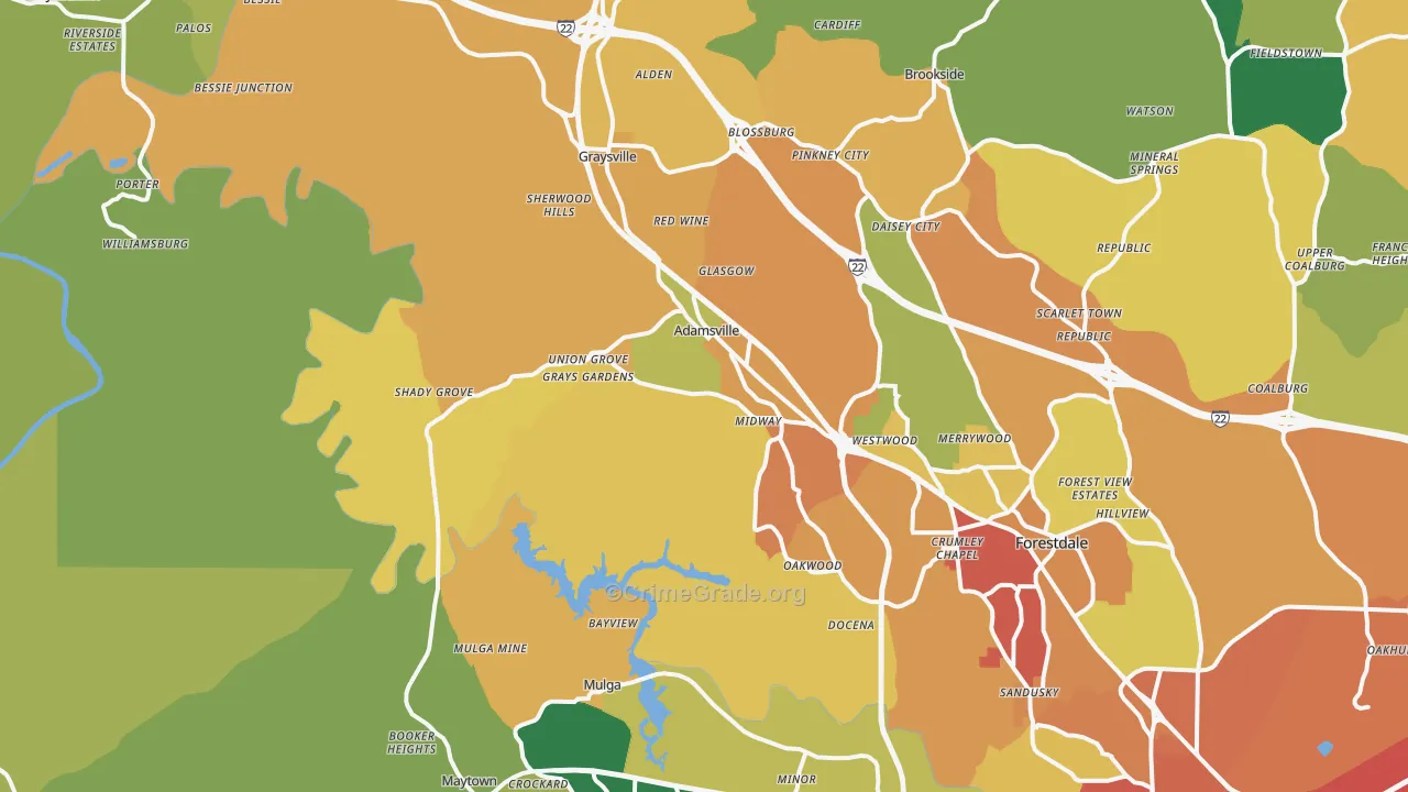 Adamsville, AL Map of Theft Rates