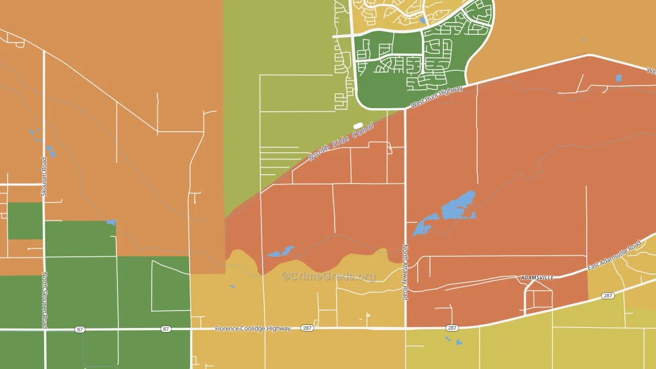 Adamsville, AZ Map of Theft Rates