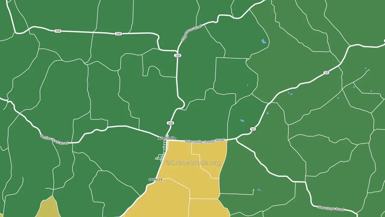 Adamsville, OH Map of Theft Rates