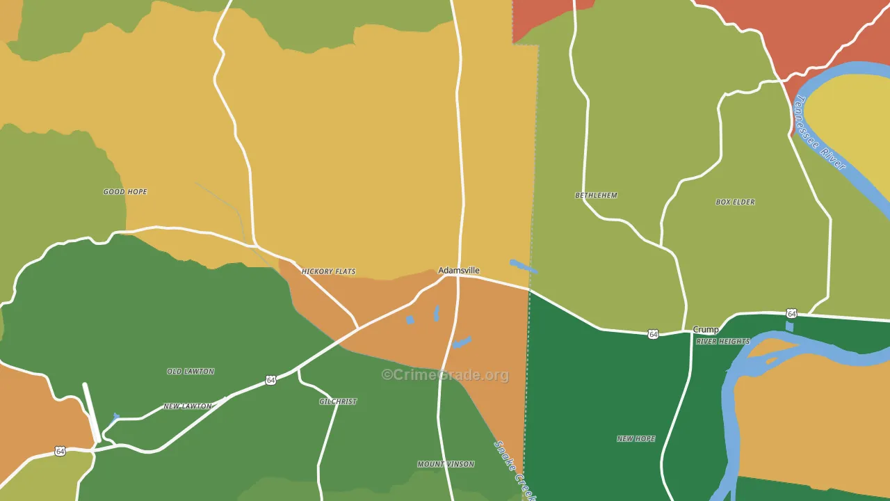 Adamsville, TN Map of Theft Rates