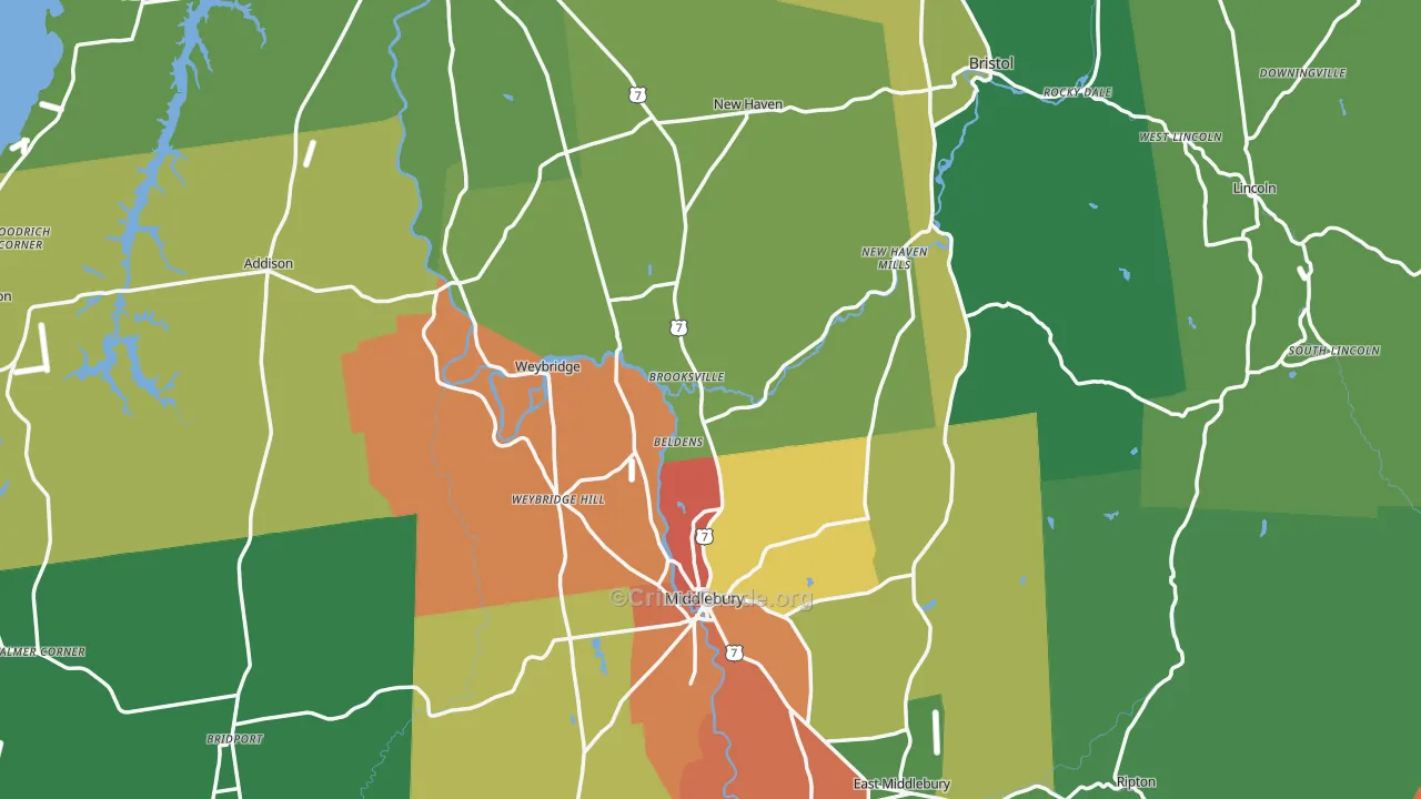 Addison County, VT Map of Theft Rates