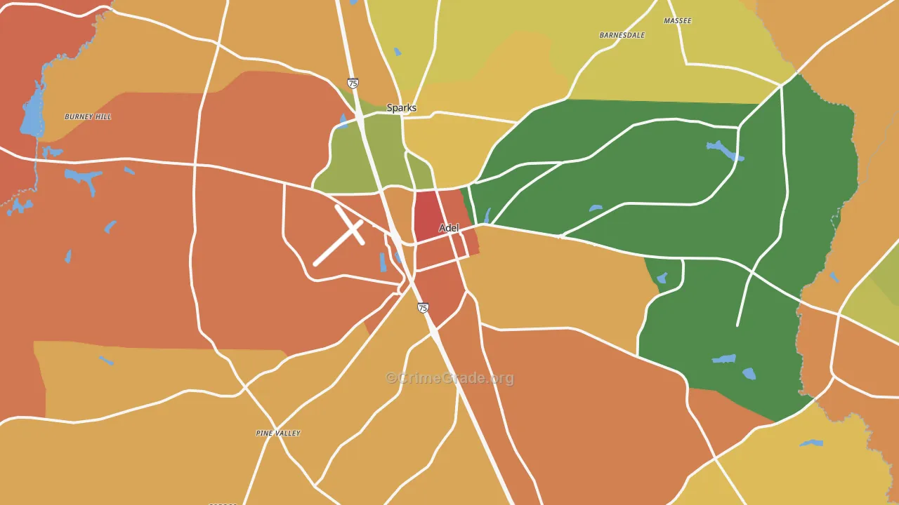 Adel, GA Map of Theft Rates