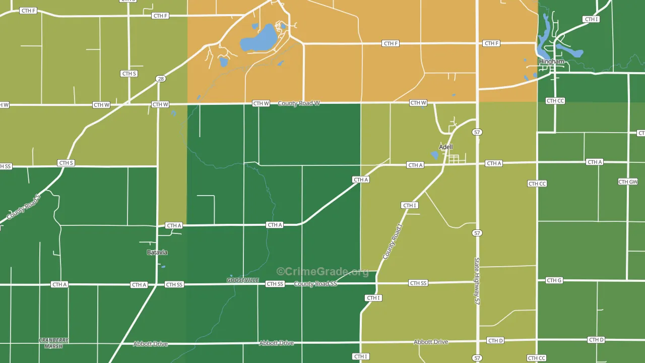 Adell, WI Map of Theft Rates