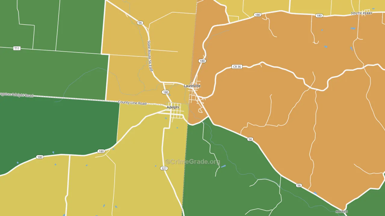 Adelphi, OH Map of Theft Rates
