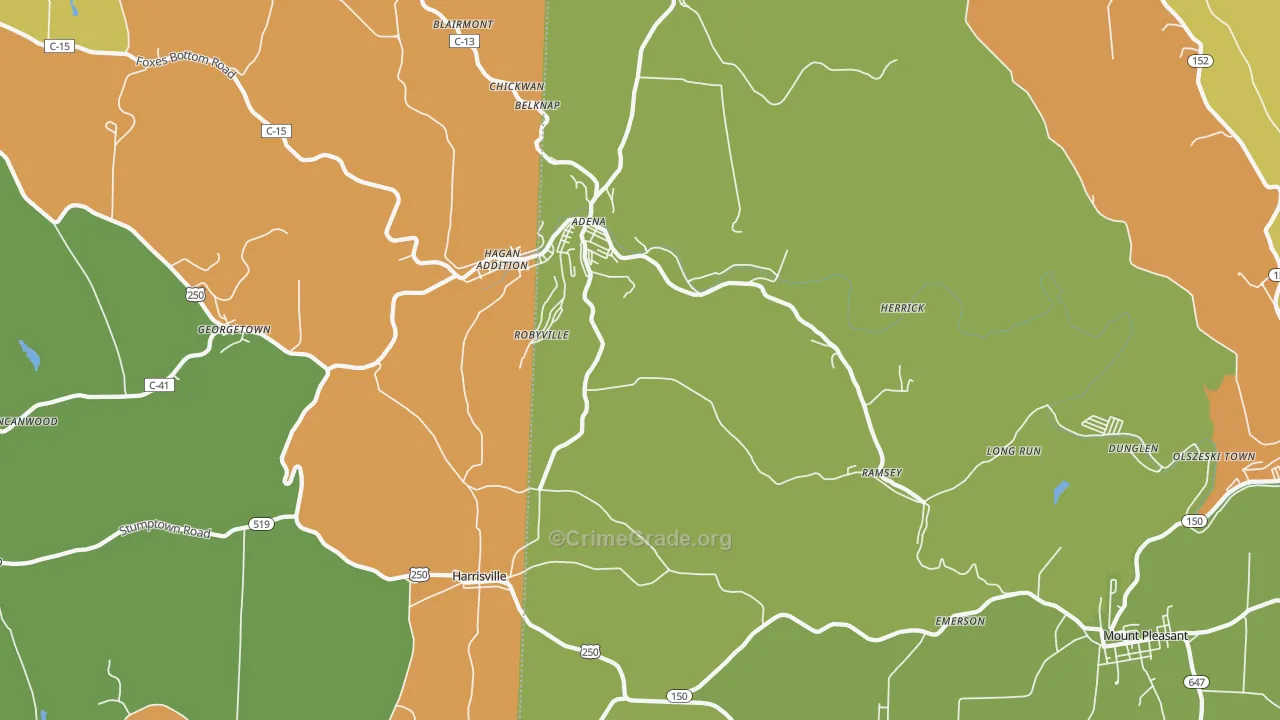 Adena, OH Map of Theft Rates