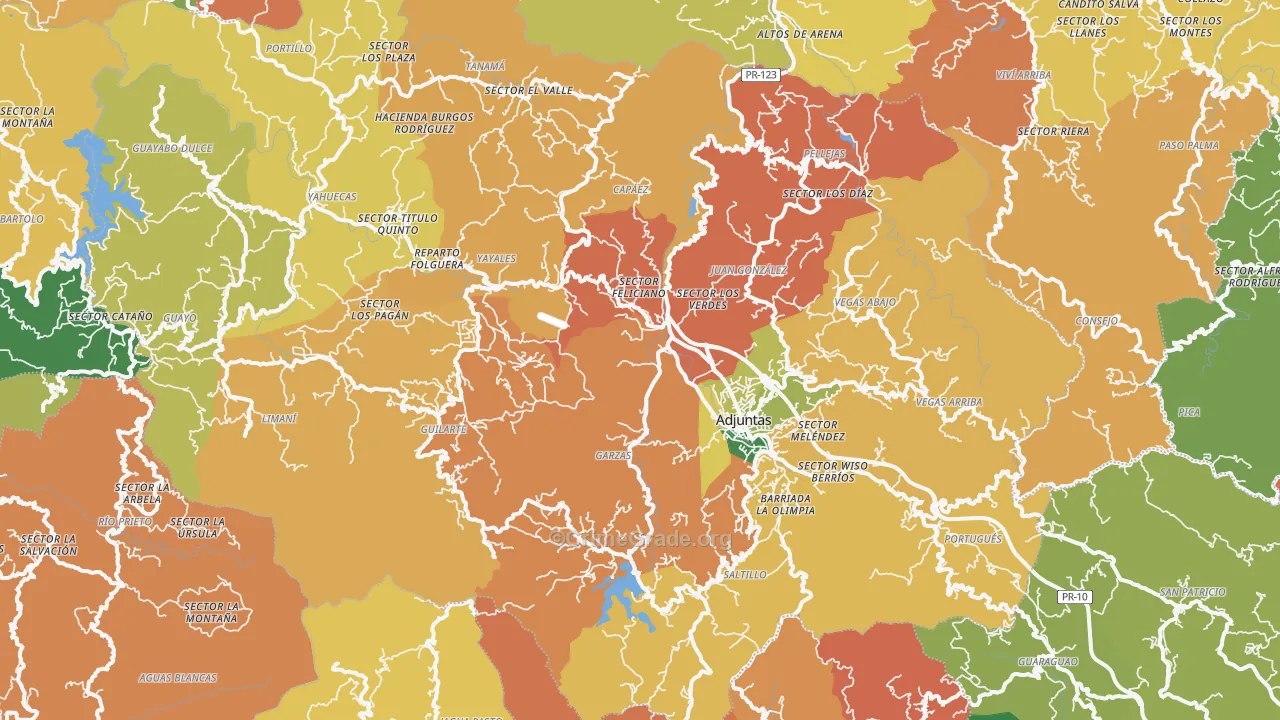 Adjuntas Municipio, PR Map of Theft Rates