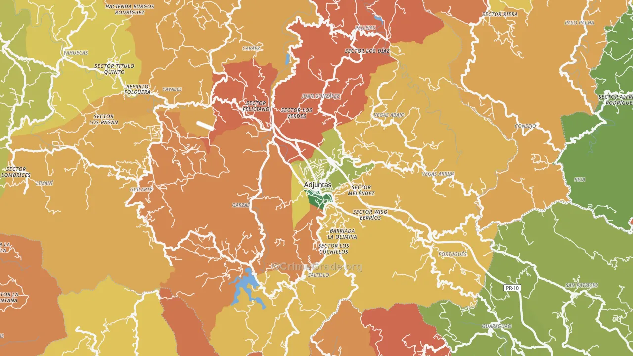 Adjuntas, PR Map of Theft Rates