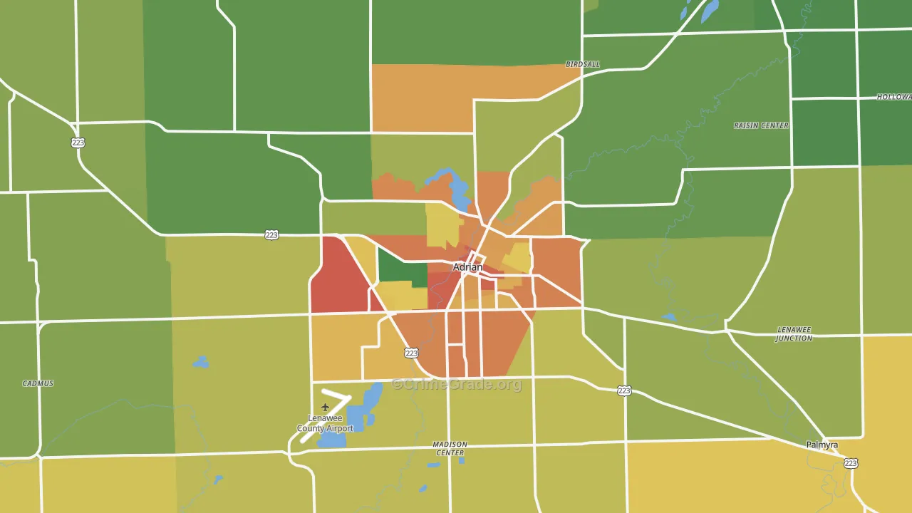 Adrian, MI Map of Theft Rates
